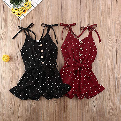 Rtnnsbbfcm Toddler Baby Girl Polka Dot Romper Bodysuit Summer Sleeveless Straps Vest V-Neck Jumpsuit Outfit Clothes (Wine Red,1-2T)