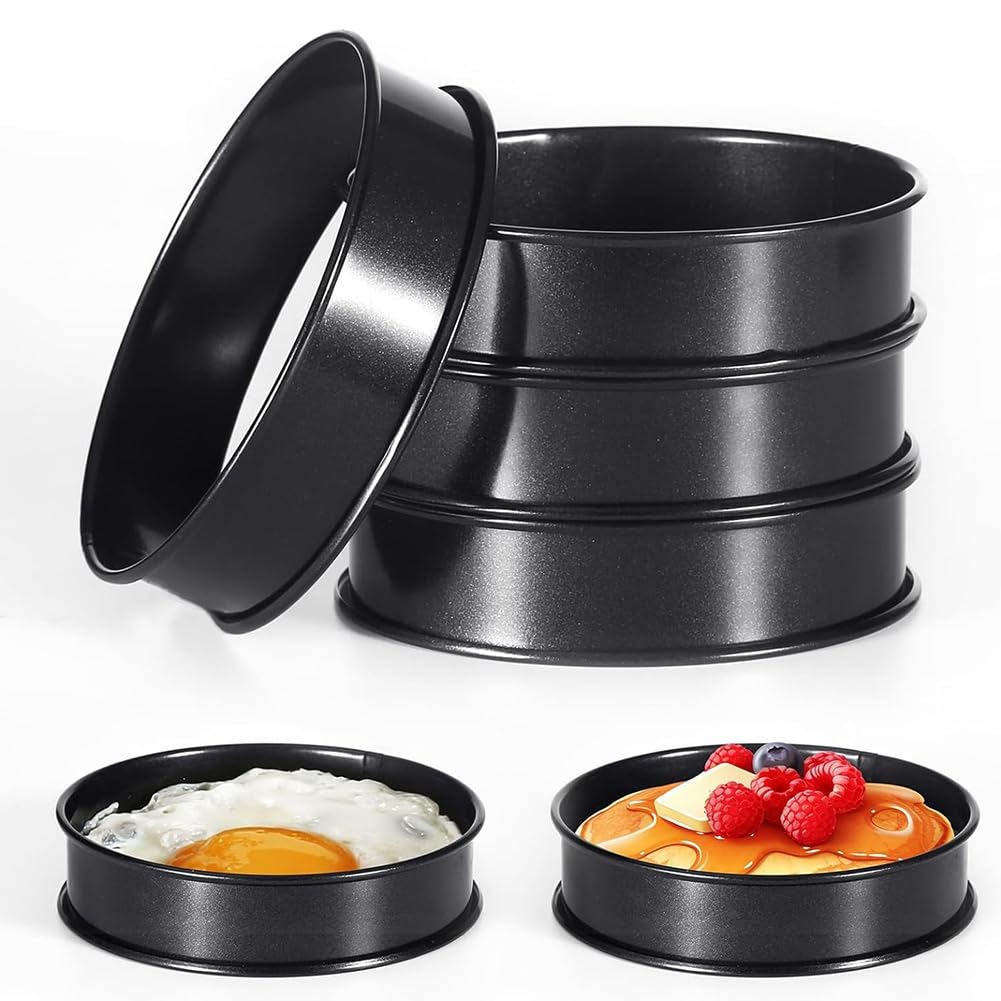 CTRLZS 6Pcs Crumpet Rings, 4 Inch Double Rolled Stainless Steel Round Cake Tart Cookie Egg Burger Rings Mold for Baking Cooking