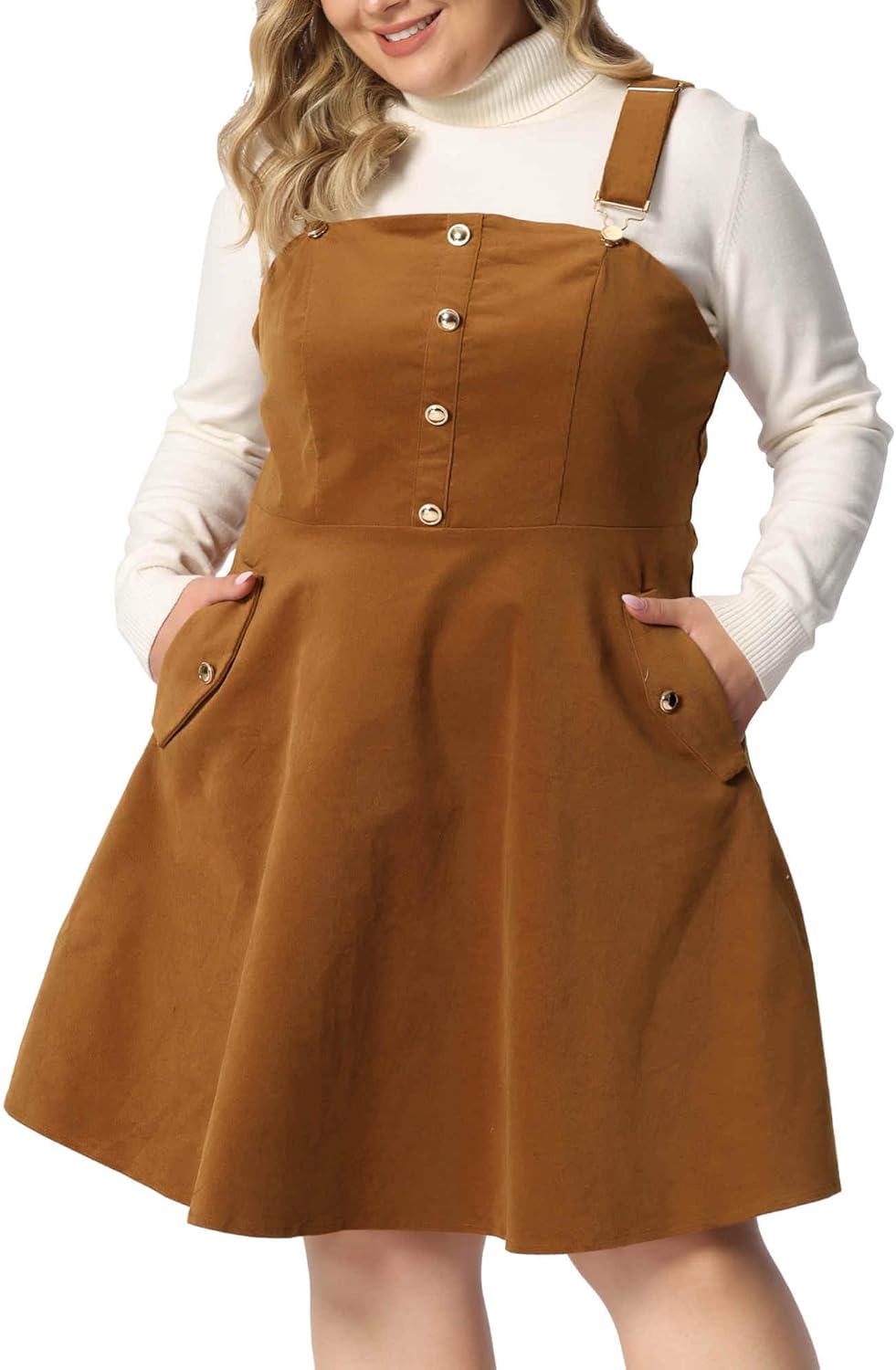 Agnes Orinda Plus Size Overall Dress Corduroy Pinafore Short Dress for Women Adjustable Strap Suspender Skirt