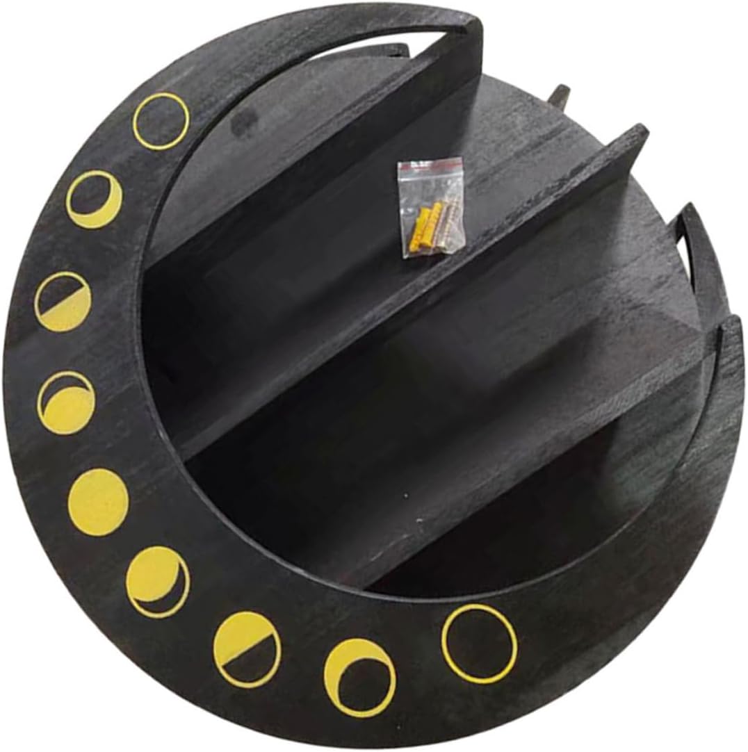 Wakauto Moon Shaped Wall Mounted Storage Rack Black 40x40x8cm Wooden Floating Shelf Bathroom Sundries Organizer Home Wall Decor