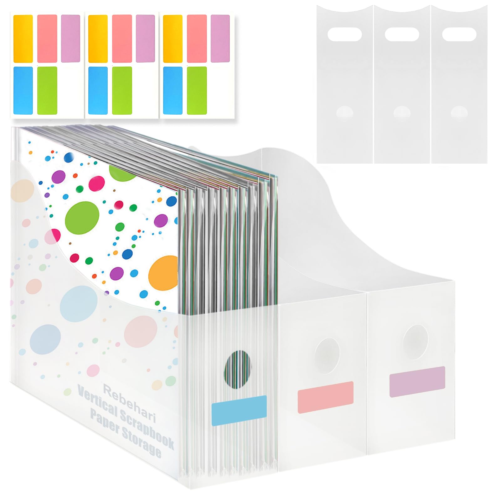 Photo 1 of 6 Pcs Vertical Desk File Organizer, Plastic Magazine Folder Holder, 12"x12" Paper Storage Organizer, Foldable Scrapbook Paper Organizer with 18 Pcs Sticky Index Tabs