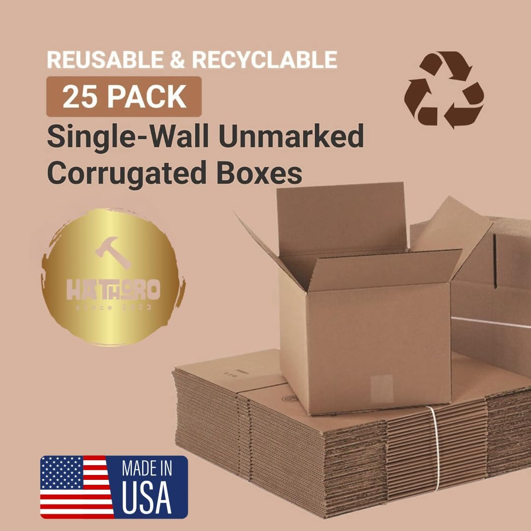 Small Shipping Boxes, 25-Pack | Kraft Corrugated Cardboard Boxes for Packing, Moving and Storage, Multi-Purpose (12x9x9 inches)