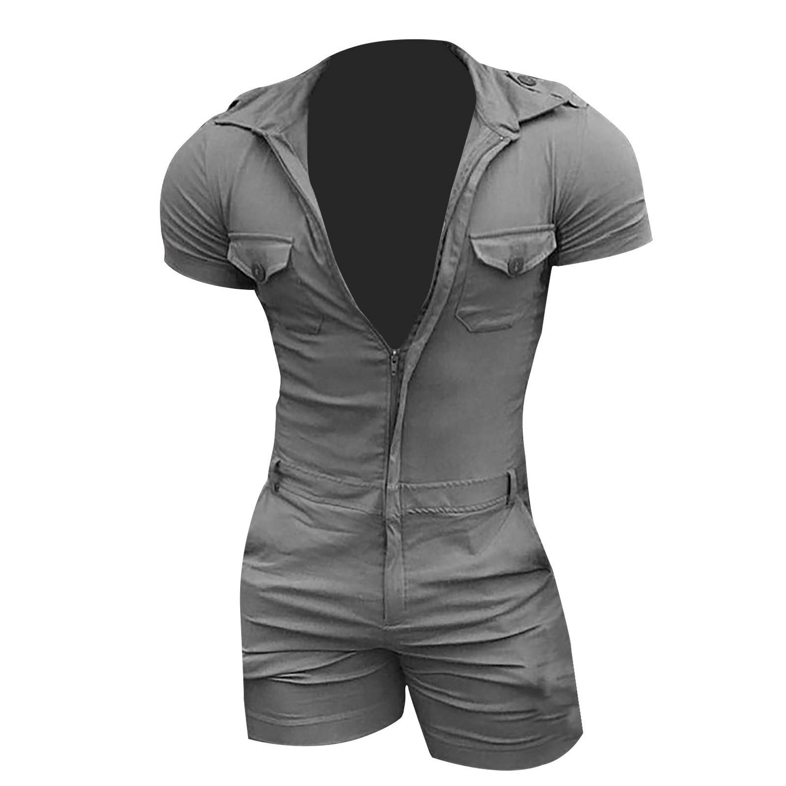 Homme Pyjamas Sexy sous-Vêtements Transparent Combinaison D'été pour Hommes Short à Manches Courtes avec Fermeture à Glissière Ouverte Short Érotique Hot