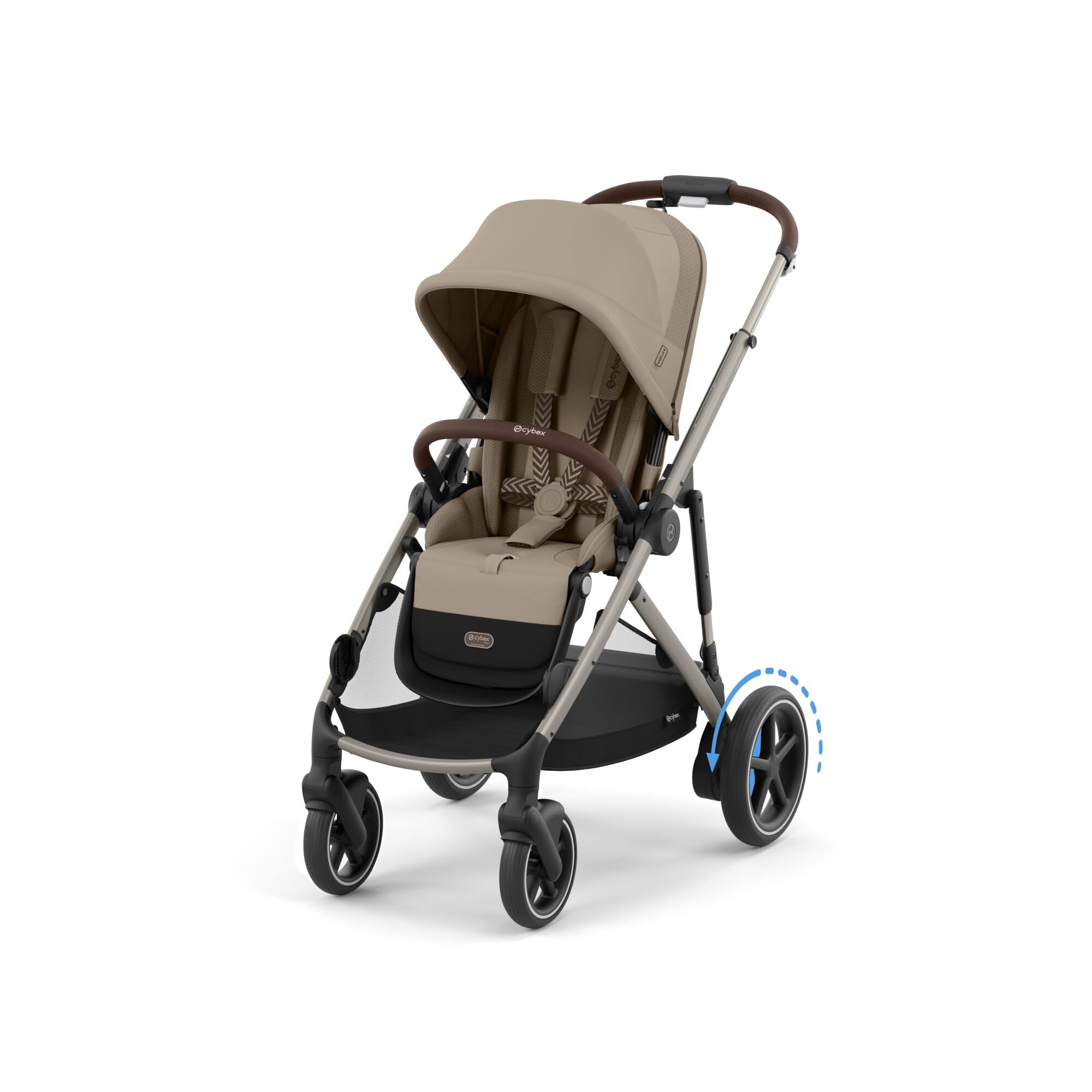 CYBEX Cochecito dorado e-GAZELLE S, máx. 22 kg (modo individual) / 2x 22 kg (modo dúo), sistema todo en 1 con accionamiento eléctrico y 20+ configuraciones, Beige almendra