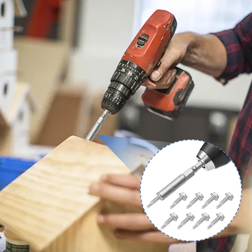 Divono Self Drilling Screws for Metal,150pcs Self Tapping Screws Metal,Stainless Steel Hex Head Self Tapping Screws M4.2x16mm,with 80mm-Long Socket,Fit for Hardware,Roofing Sheets,Building,Wood - Image 4