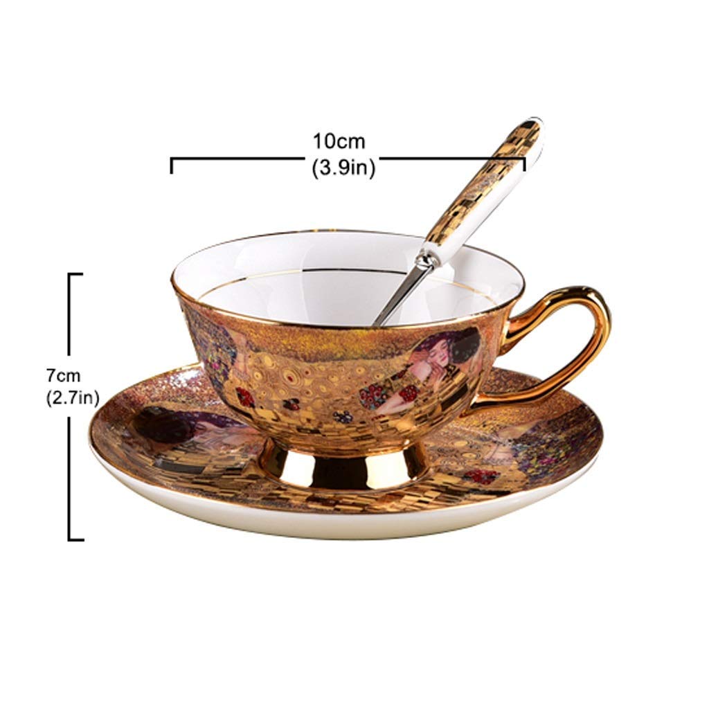 Set di Tazza e Piattino per Caffè e Tè QIAN HU 2026, Lussuoso Vintage Placcato O
