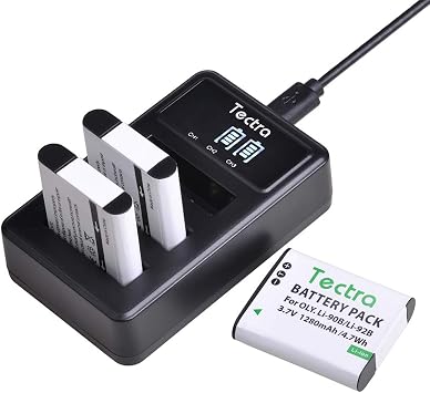 Tectra 3-Pack Li-90B Li-92B DB-110 Battery + Charger for Olympus Tough TG-7, TG-6, TG-5, TG-Tracker, SH-1, SH-2, TG-1 iHS, TG-3, TG-4 and for Ricoh GR III, GR IIIx, WG-6, G900, G900 II, G900SE II