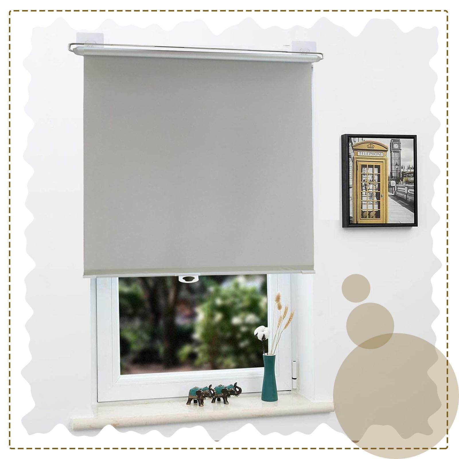 DECAKE Blackout Roller Blinds,Suction Cup Shades for Windows and Doors,Retractable Sunshade Blinds Home Office,Temporary No Drilling,Privacy Curtains,Grey-30×125cm(11.8 * 49.2in)