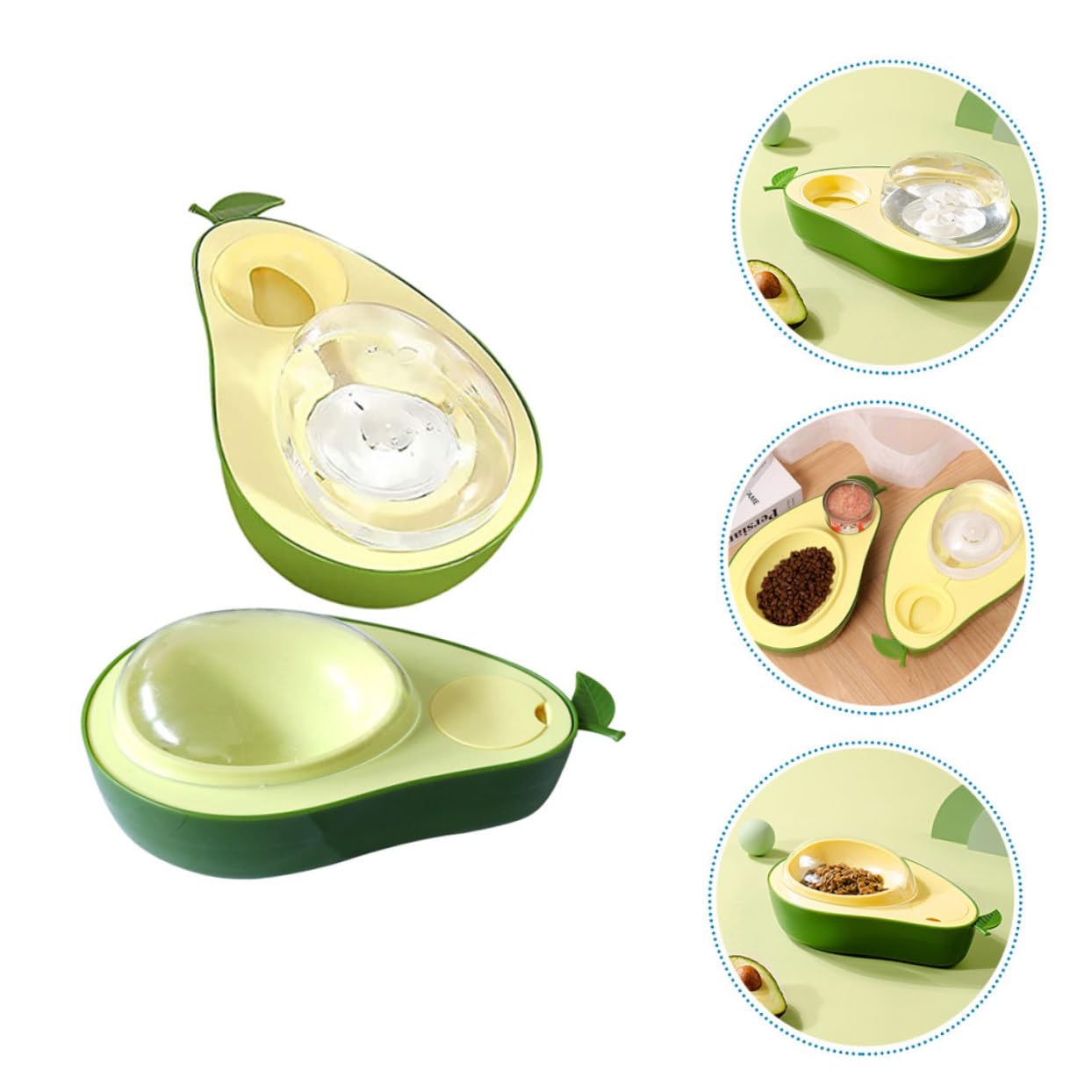 VANZACK Dispenser Cibo Gatto a Forma di Avocado Set da 2 Alimentazione Lenta Protezione Articolazioni Cucina Pet
