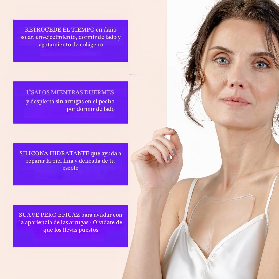 Almohadilla Antiarrugas para Escote - Silicona Reutilizable para Arrugas del Pecho - Prevenir y Eliminar Arrugas de Piel - Reafirmante, Tonificante, Más Natural Alternativa al Botox (Para 2 mes)
