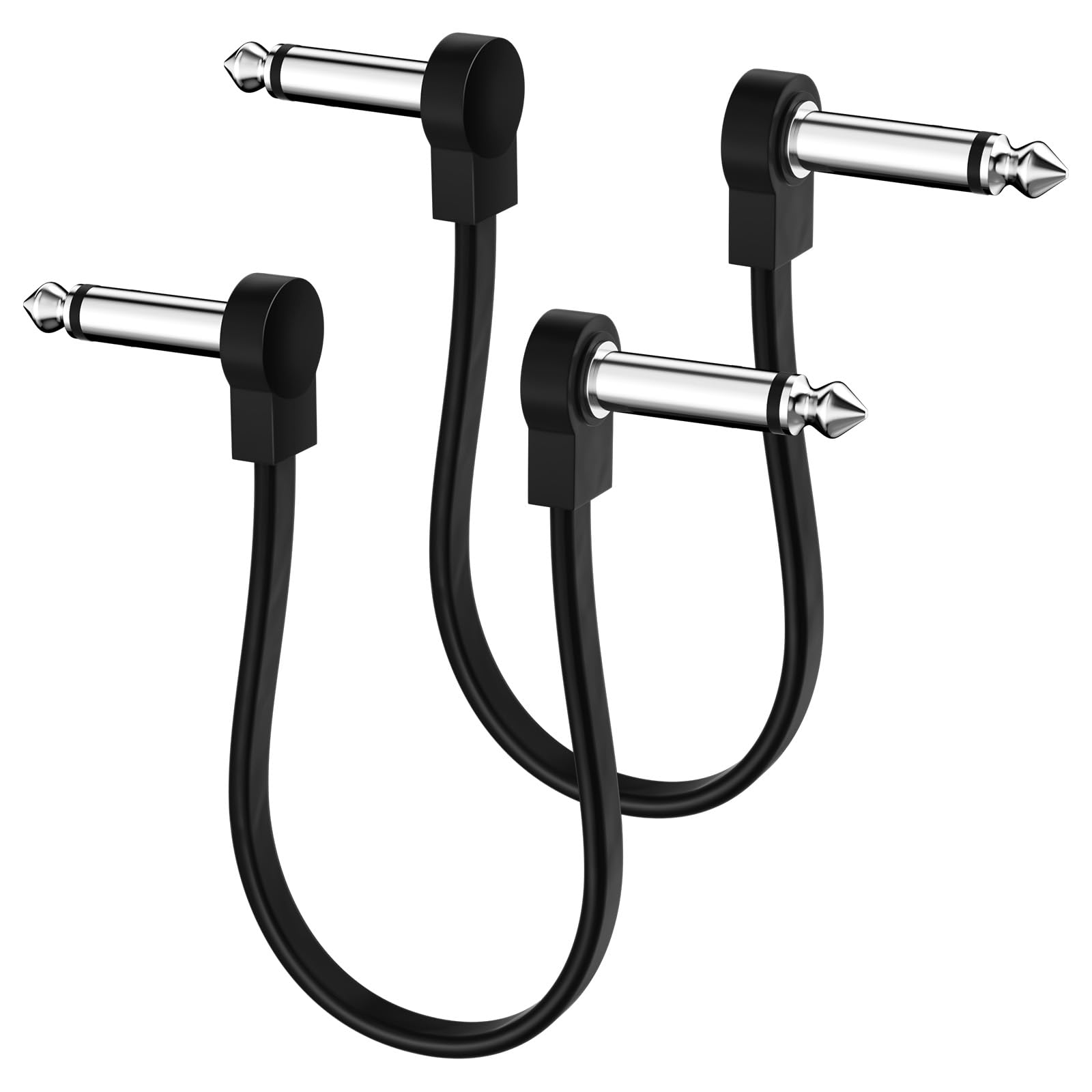 Premium Gitarren-Patchkabel, 45,7 cm, flaches Profil, geräuschfrei, 2 Stück | Rechtwinkliges flaches Patchkabel, spart mehr Platz, Pedalboard-Kabel, 3-fache Haltbarkeit, schwarz