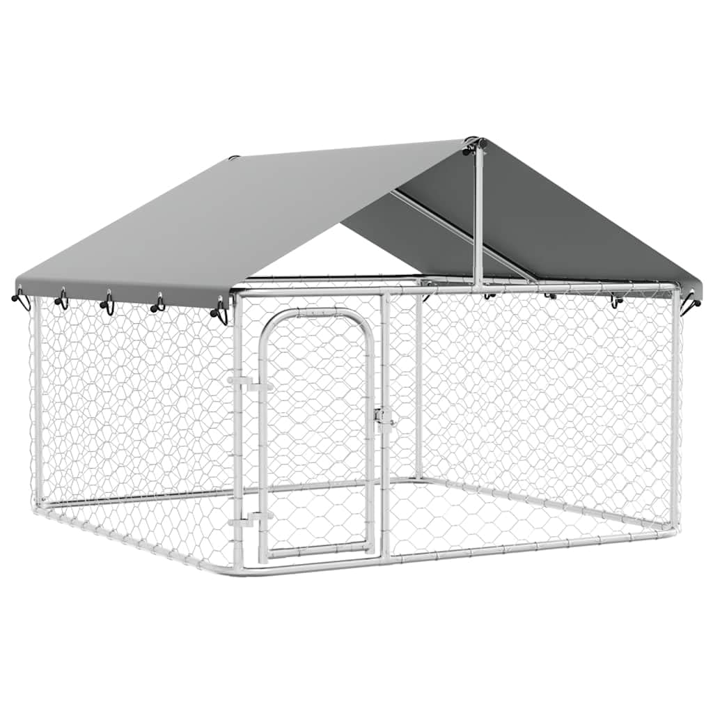 Zewnętrzna hodowla dla psów z dachem, 200 x 200 x 150 cm, ocynkowana stal, wybieg dla szczeniaków, domek dla psa, wybieg, dla królików, siatka dla szczeniaków