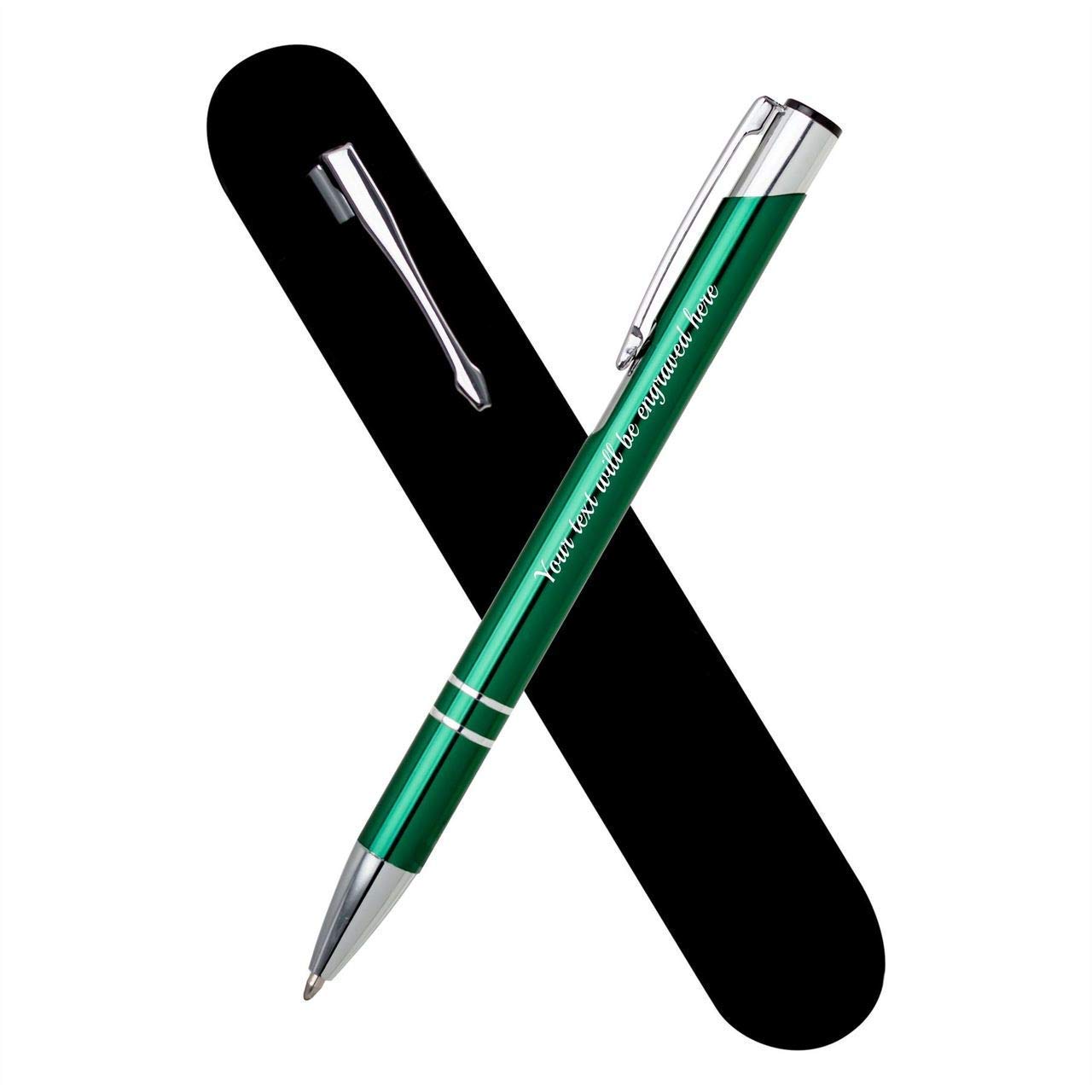 Personalised Engraved Metal Ballpoint Pen Comes In Velvet Pouch Blue Plus Black Ink Refill - Enter Your Custom Text (Green) — image 1