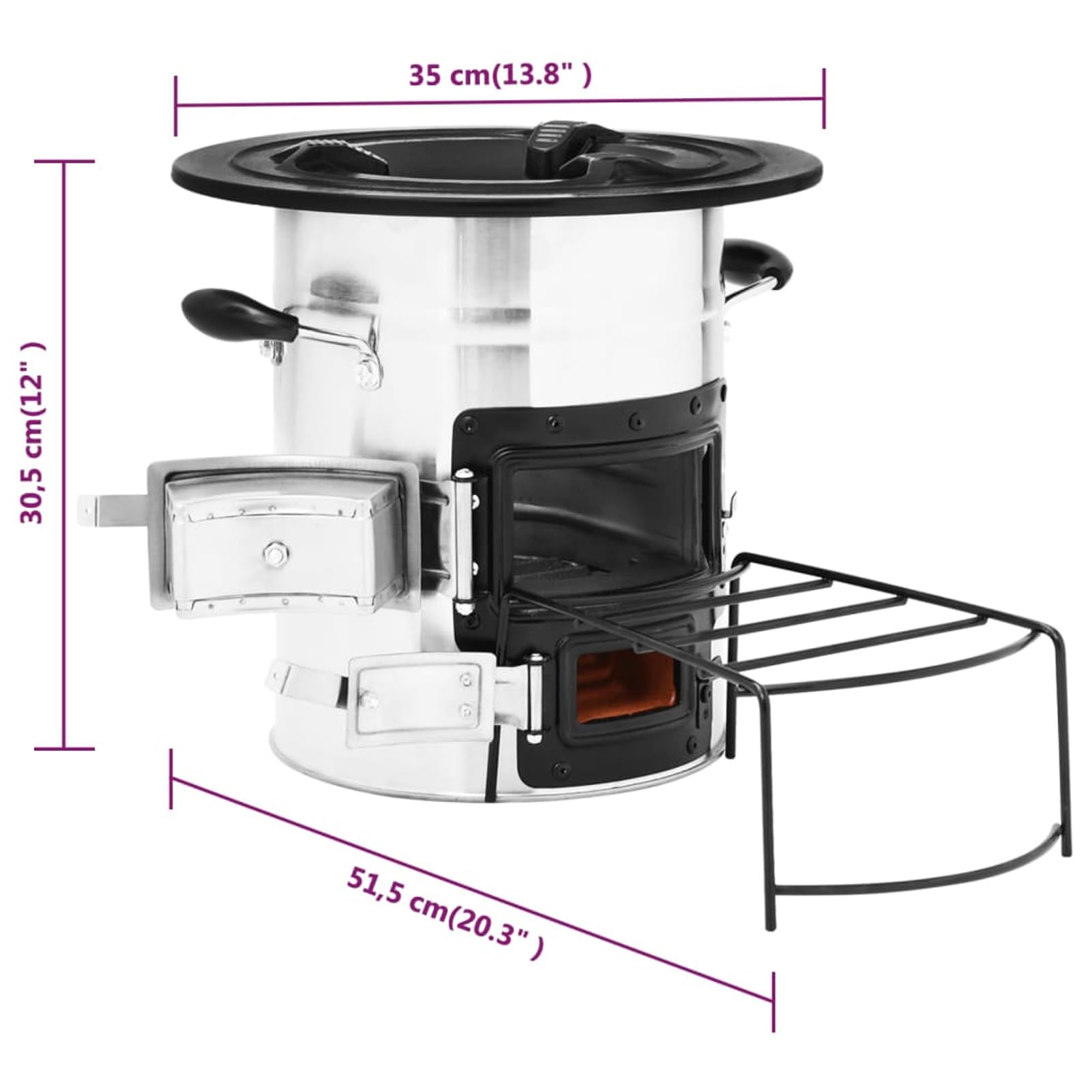 Stufa a Legna da Campeggio Argento 51,5x35x30,5 cm Acciaio Inox,Stufa a Legna compatta per Il Campeggio all'aperto e la Cottura di PIC-nic
