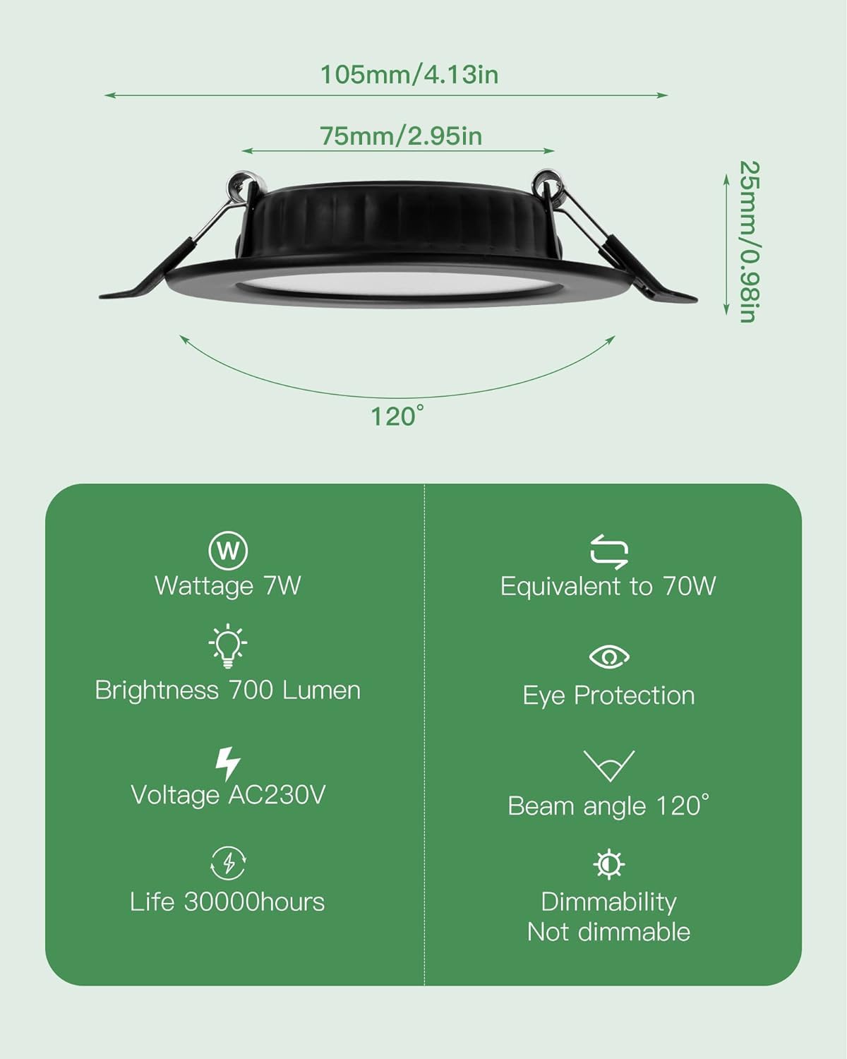 Dexnump Spot encastrable LED ultra plat 230V - Lot de 6 spots encastrables 7W Spots de plafond énergétique Spots encastrables IP44 pour salle de bain cuisine salon (Noir,6000K)