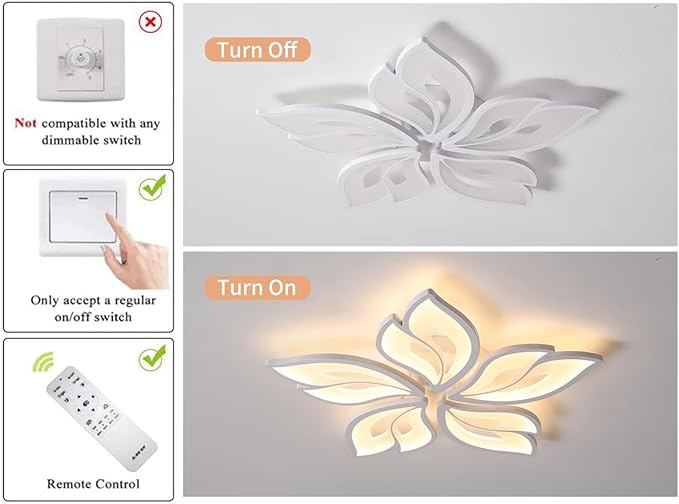 Garwarm Garwarm Modern Ceiling Light,23.6” Dimmable LED Chandelier Flush Mount Ceiling Lights,Remote Control Acrylic Leaf White Lamp Fixture for Living Room Dining Room Bedroom 60W photo 2