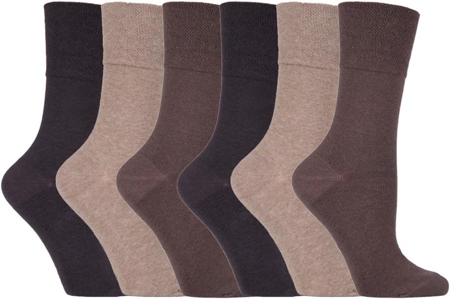 Gentle Grip - 6 Pairs of Ladies Diabetic Sock with Honey Comb Top and Hand linked Toe Seams - 4-8 UK 37-42 Eur (Browns 39)