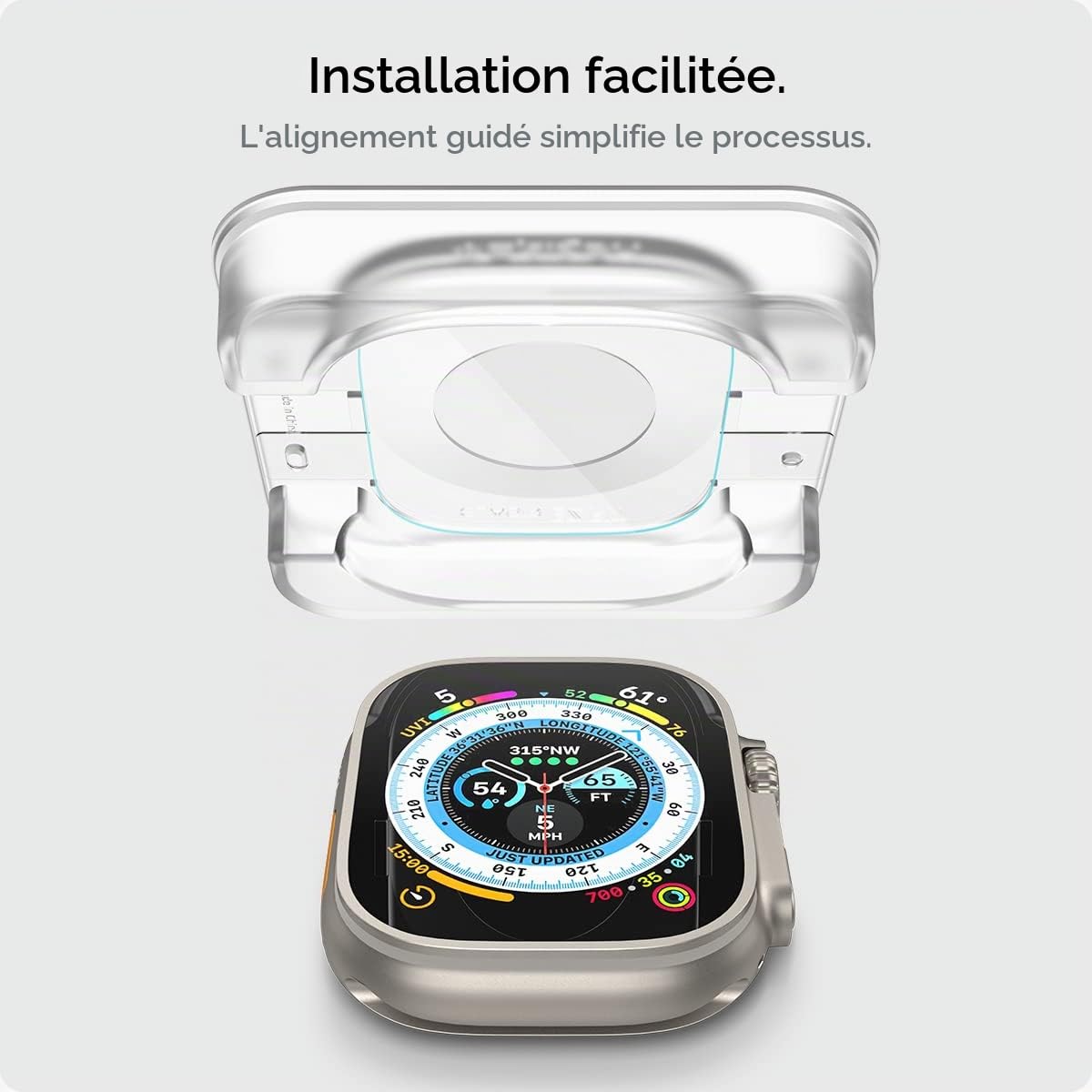 Spigen Glas.tR EZ Fit Protection écran pour Apple Watch Ultra 3, Apple Watch Ultra 2, Apple Watch Ultra 1, 49mm, 2 Pièces, Kit d'installation, Résistant aux Rayures, Ultra Claire