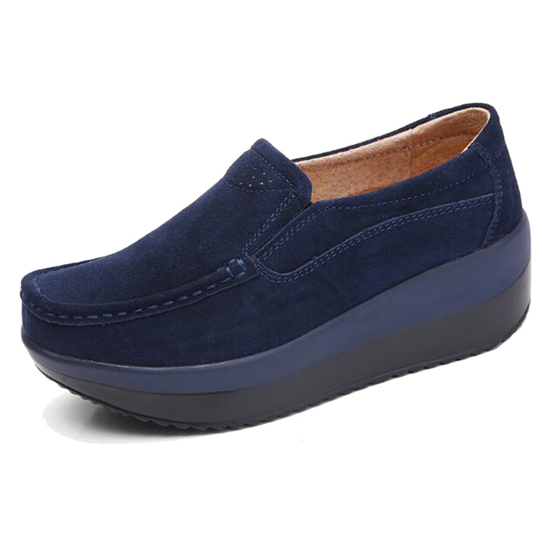 COVOYYAR Women's Solid Platform Slip On Loafers Round Toe Fashion Wedge Sneakers Shoes