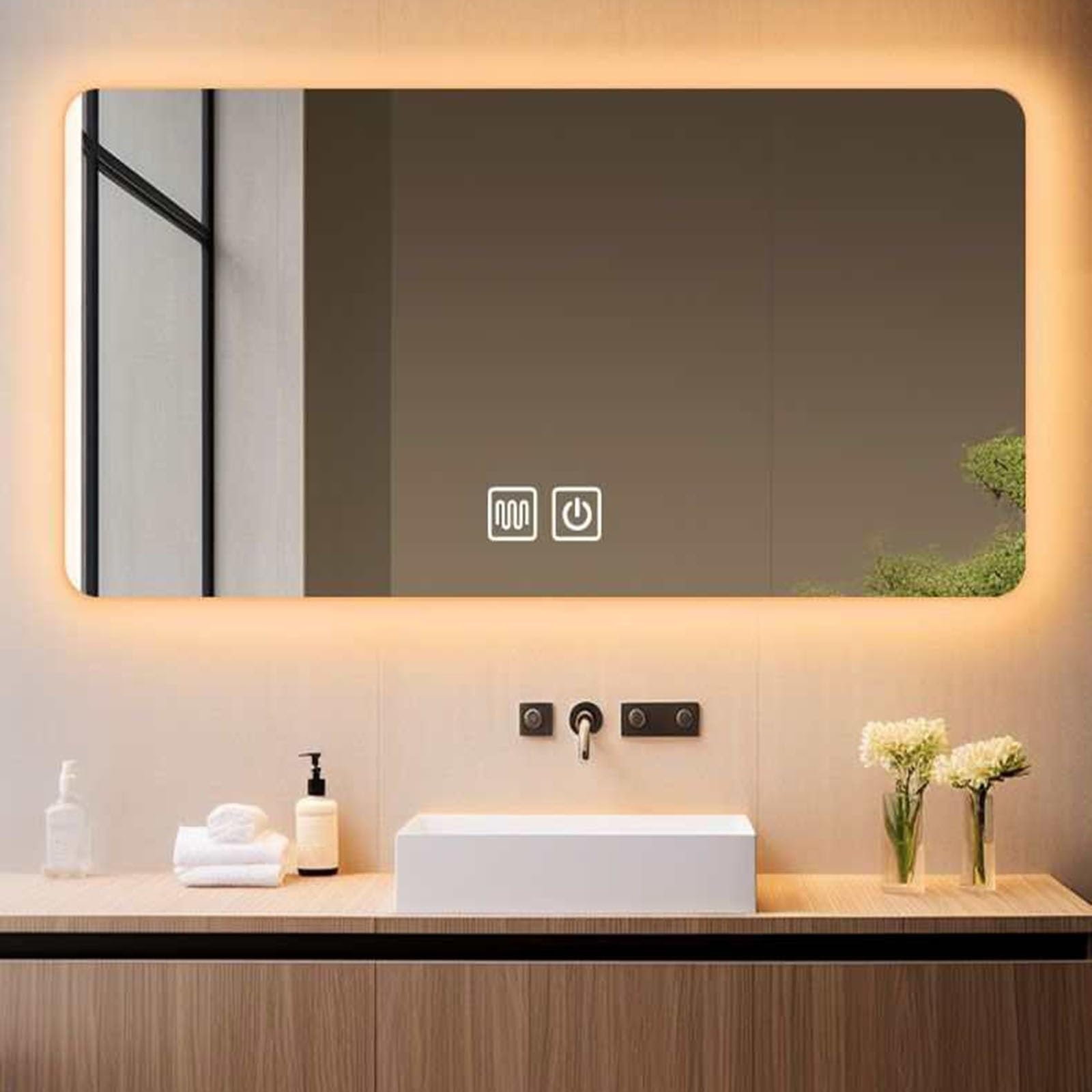 Miroir de salle de bain à LED étanche au design rectangulaire épuré
