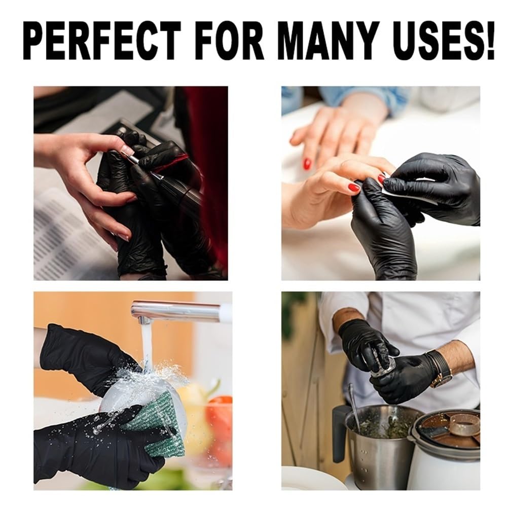 Guanti monouso in nitrile nero da 20/50/100 pezzi for uso domestico, senza lattice, polvere, for la pulizia di tatuaggi, parrucchieri e strumenti(Black-100PCS,M)