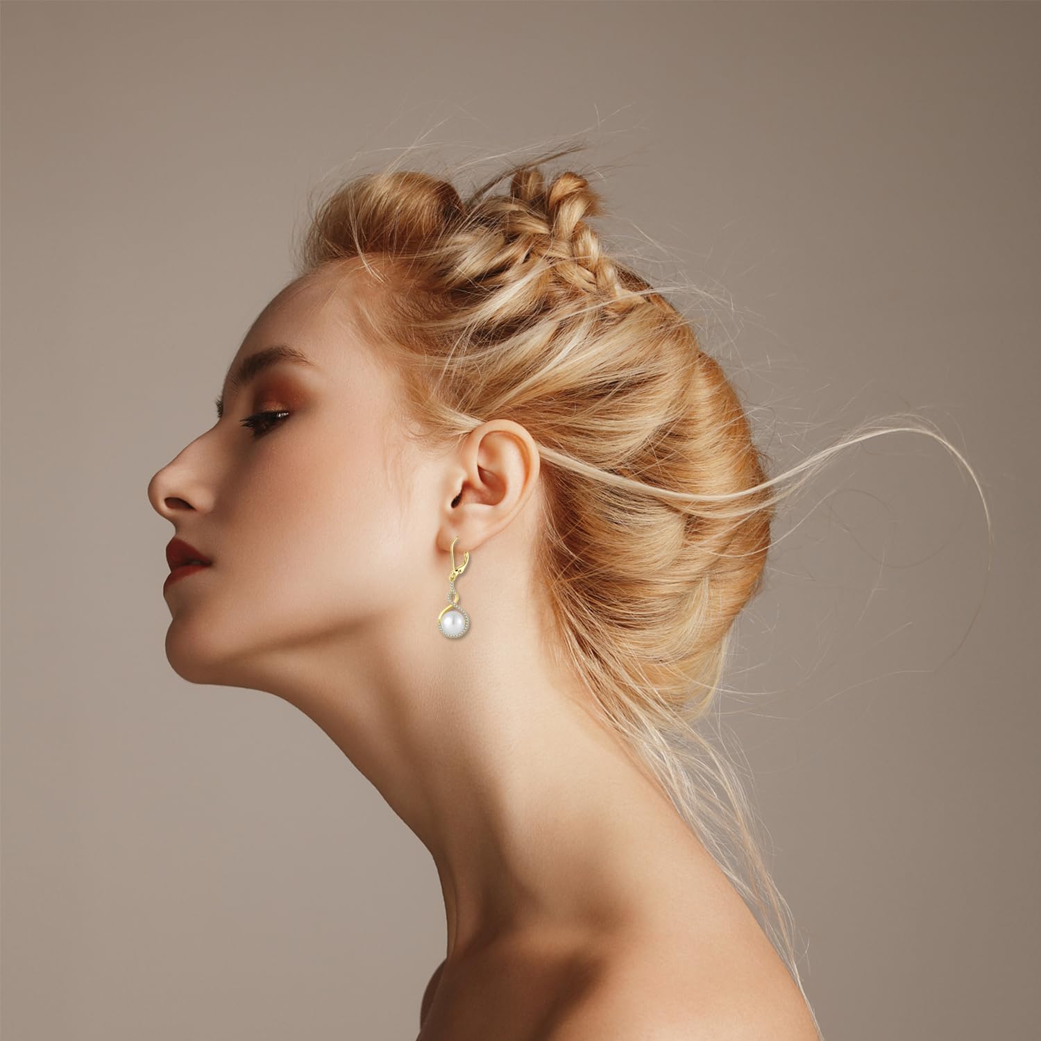 Pearl Earrings 925 Sterling Silver Infinity Dangle Drop Earrings with 9mm Freshwater Cultured Pearls for Women Birthday Christmas - Image 4