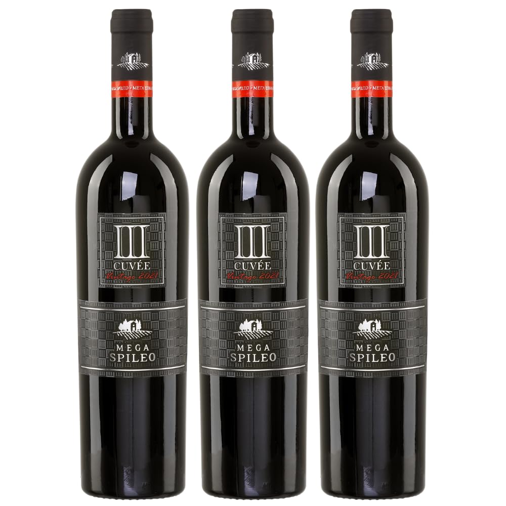 Domain Mega Spileo Cuvée III 3x 0,75l rot trocken Cavino | Griechischer Rotwein | + 20ml Jassas Olivenöl