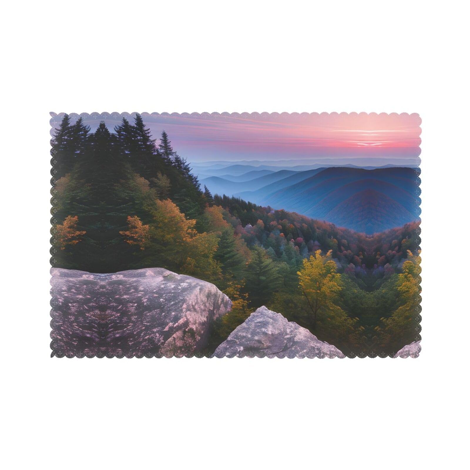 Canadian Smokey Mountain Cliff Christmas Placemats Set of 6,Washable Table Mats