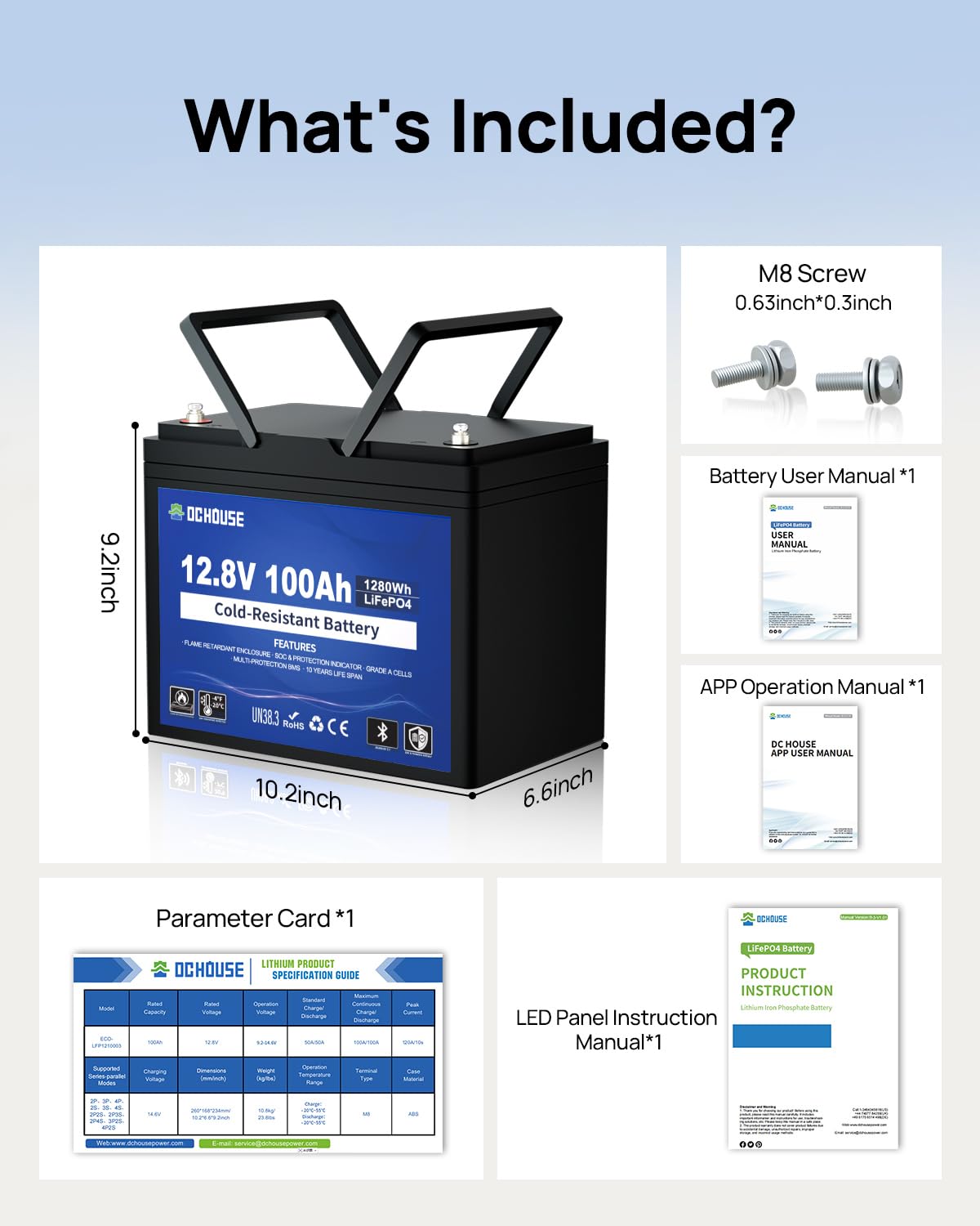 DC HOUSE 12V 100AH Cold-Resistant Lithium Trolling Motor Battery w SOC Status Indicators L-Temp Discharge Down to -22 — view 9