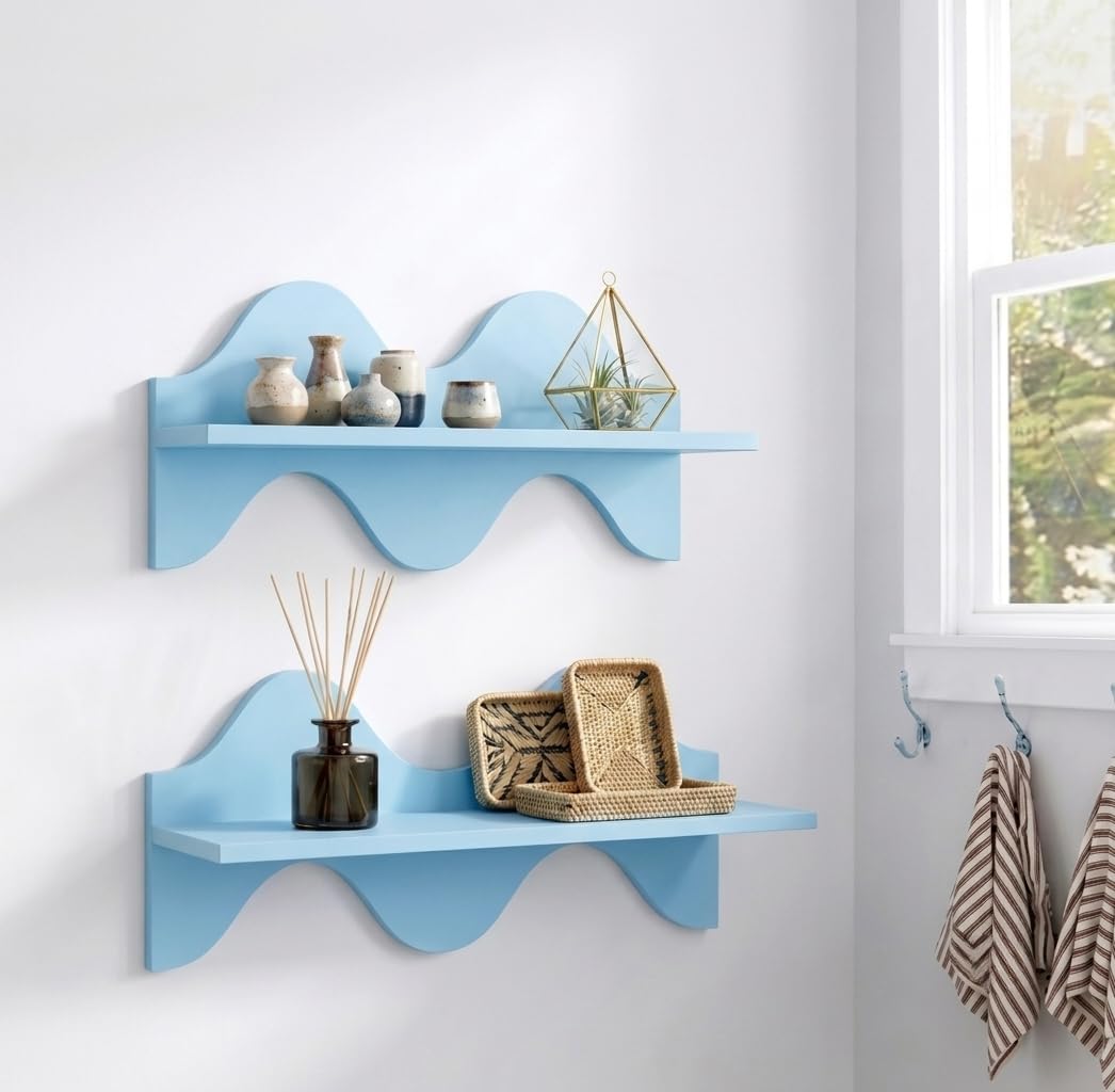 HAU-KEE Pink Wavy Wall Shelf Set of 2 | Decorative Floating Wall
