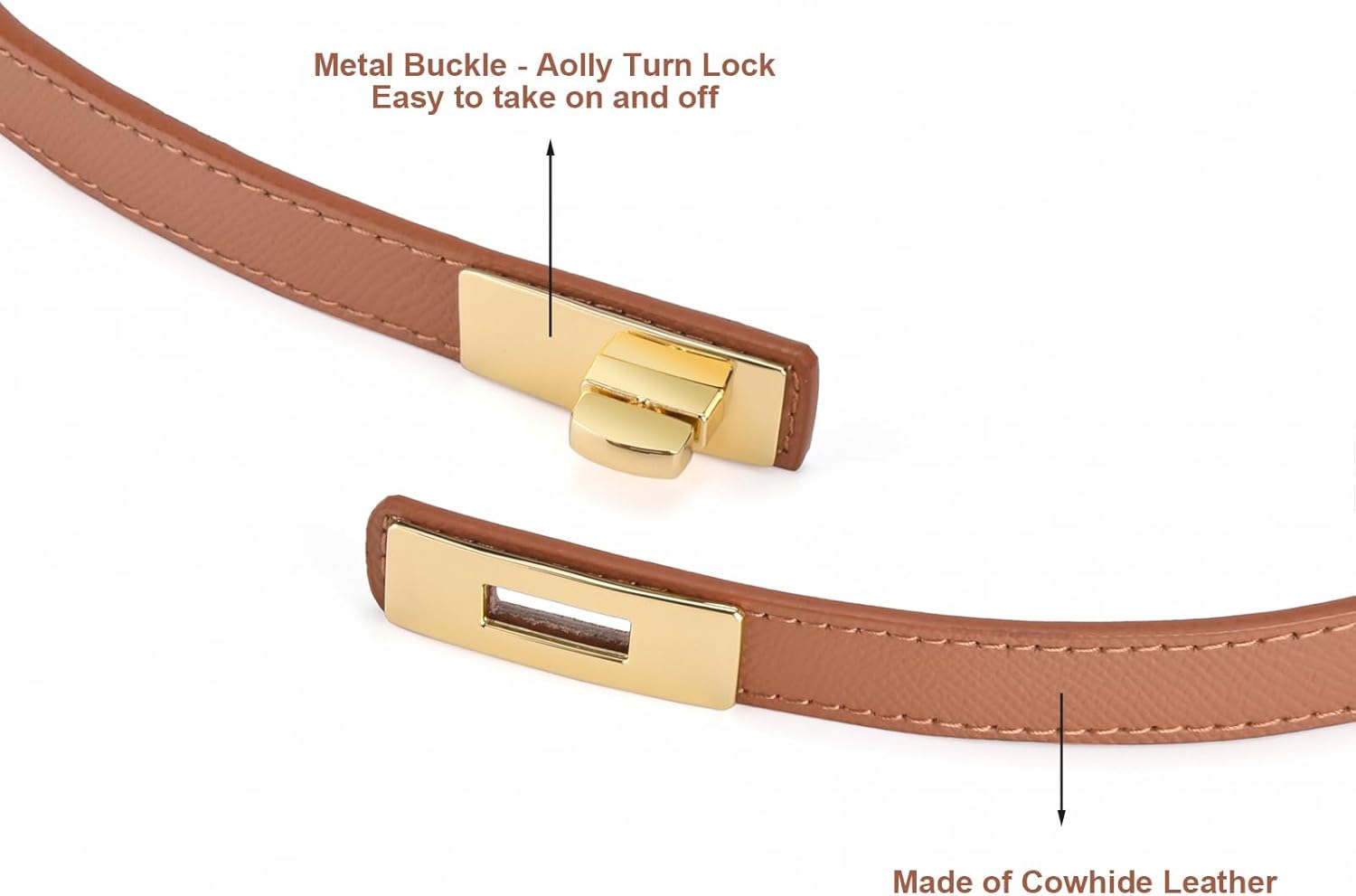 Women Ladies Adjustable Skinny Leather Belt Solid Alloy Turn Lock Slim Thin Waist Belt For Dresses Jeans Pants - Image 3