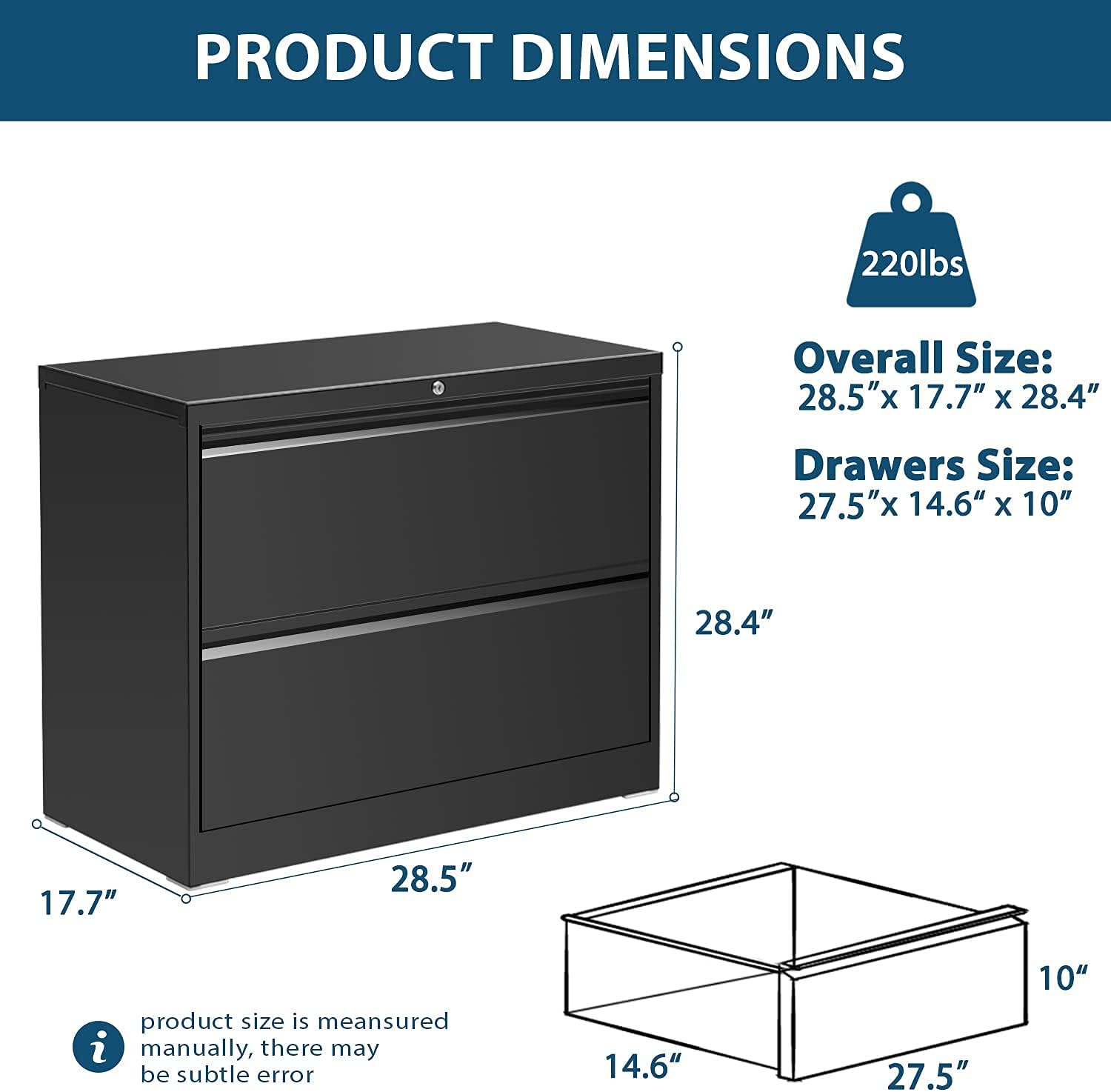 2 Drawer Lateral File Cabinet, Steel Lateral Filing Cabinet with Lock for Legal and Letter Size, Greenvelly Lockable Metal Office File Cabinets with 4 Adjustable Hanging Bars and 2 Keys (Black) : Office Products