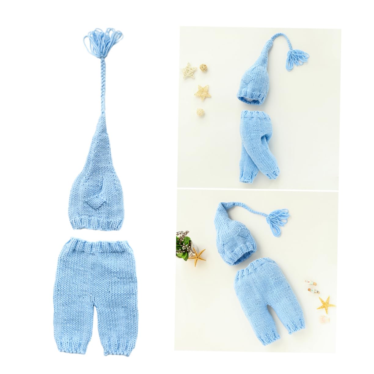 Artibetter 3piezas De Sombrero De Flecos para Bebés Traje De Fotografía De Recién Nacido Mano Ropa Tejida