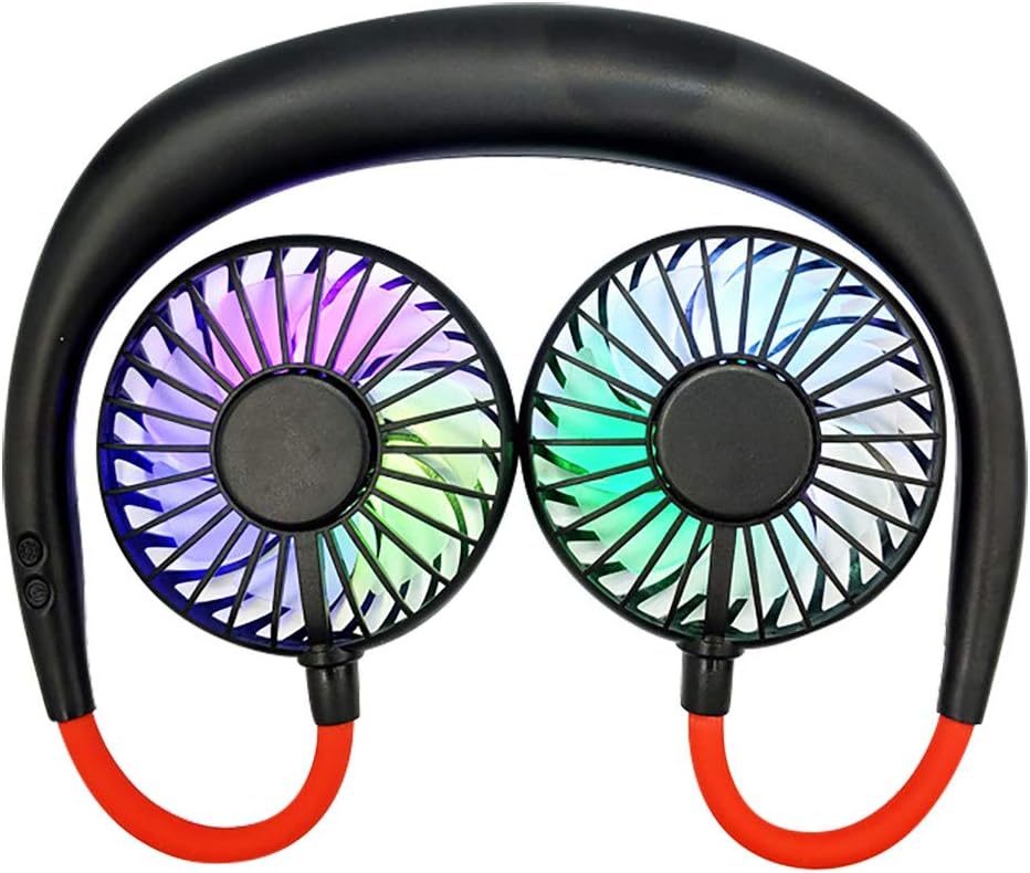 Abanico portátil con luz LED, manos libres, recargable por USB, cuello