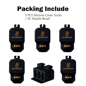 5PK P2S/X2D/H2D Silicone Socks with Identification Code & 1PK Nozzle Brush | Extruder Hotend Heating Block Insulation Cover Nozzle Cleaning Brush for Bambu Lab 3D Printer Accessories