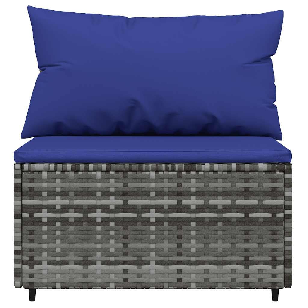 Set di 4 mobili da giardino con cuscini, in polyrattan, grigio