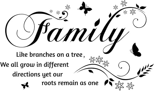 Lchen Adhesivo decorativo de PVC para pared con ramas en un árbol familiar con texto en inglés «We All Grow in Different Directions Yet Our Roots