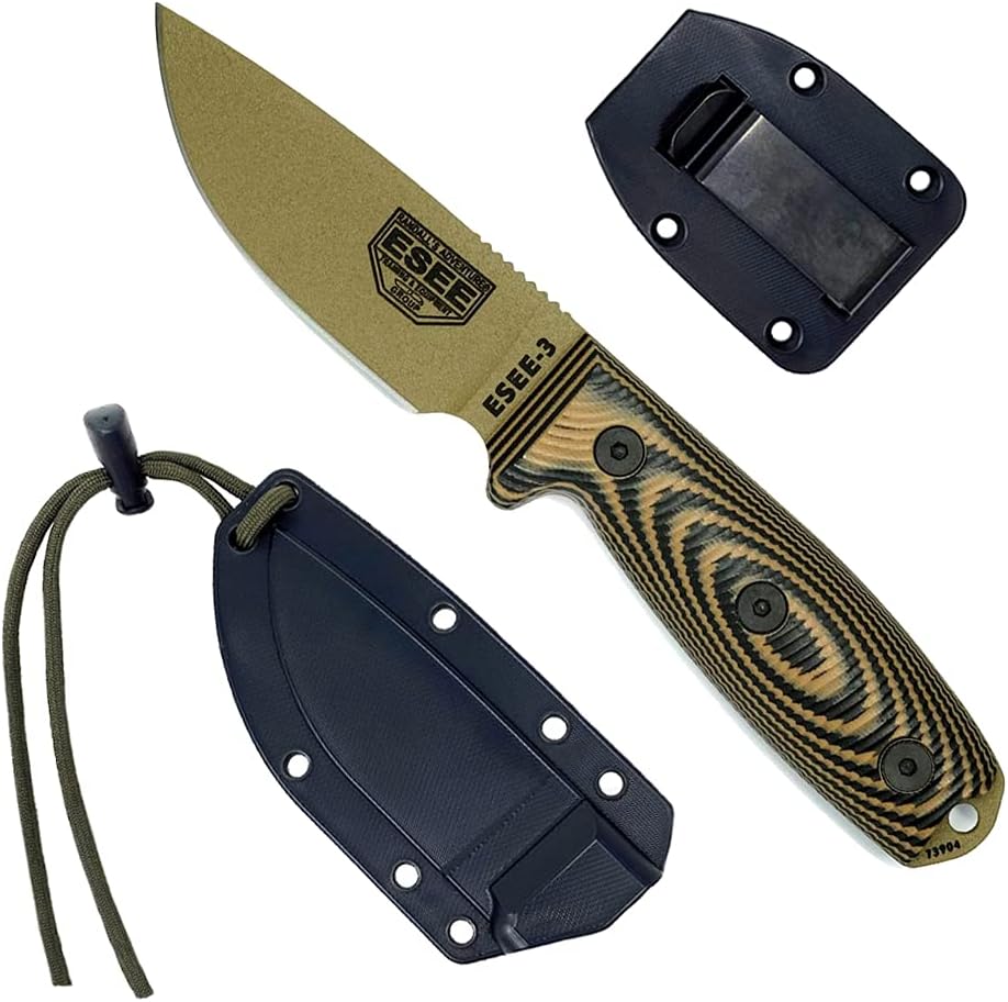 ESEE-3 1095 Carbon Steel, Black Sheath (Dark Earth Blade, Coyote/Black G-10 3D Handle)