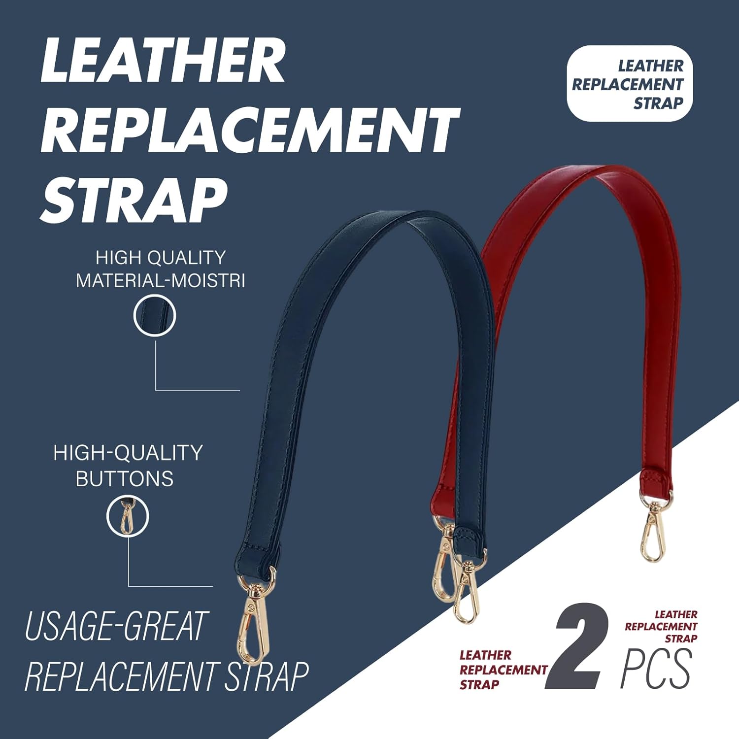 2 Pack Leather Replacement Straps, Purse Shoulder Strap Short Handle with Metal Clasps - Image 8
