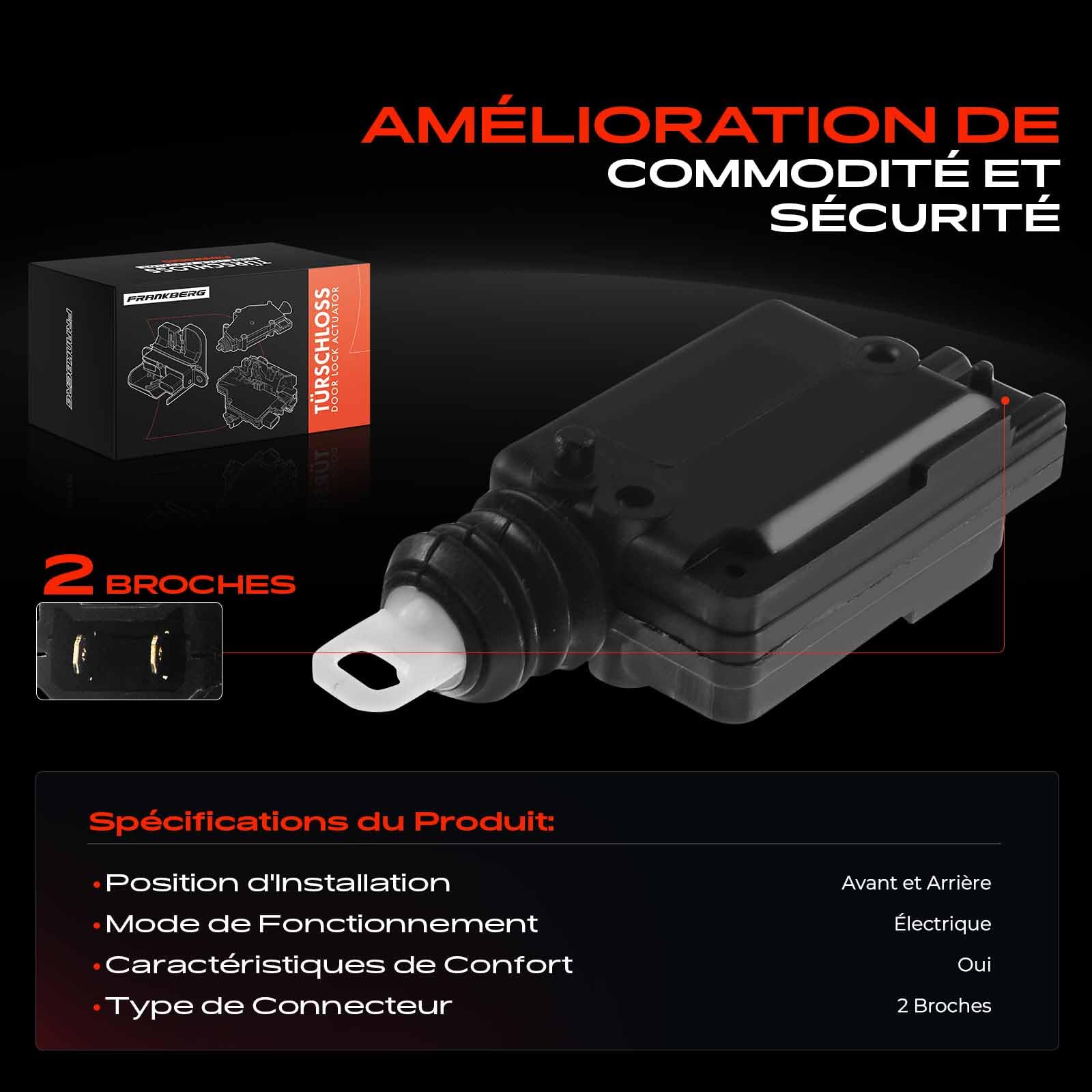 Frankberg Serrure de Porte Servomoteur Arrière Avant 2-Pôles Compatible avec 19 I II B/C53 D53 853 L53 1988-1993 Clio I II B/C57 5/357 BB CB SB0/1/2 1990-2016 Remplacer# 7701039565