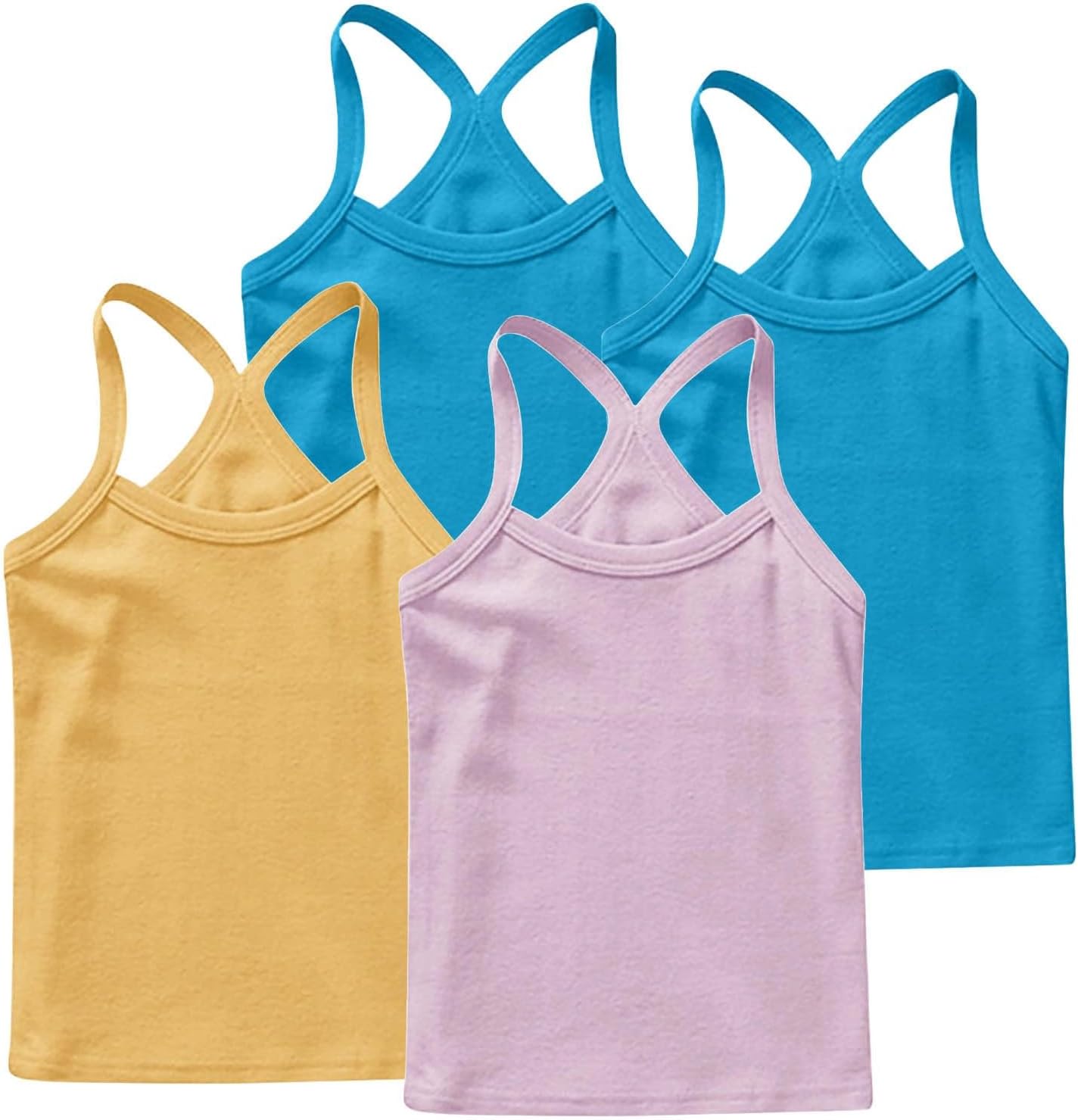 Girls 4 Pieces Tank Tops Summer Spaghetti Strap Dance Shirts Casual Comfy Racerback Basic Vest Teen Solid Lightweight