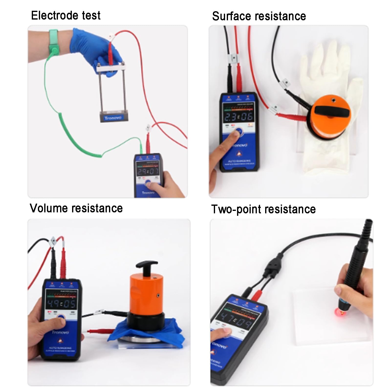 Medidor De Resistencia Superficial, Probador De Resistividad Antiestático, con 2 Martillos Pesados, Cables De Prueba, Pantalla LCD, Rango Automático, para Recubrimientos