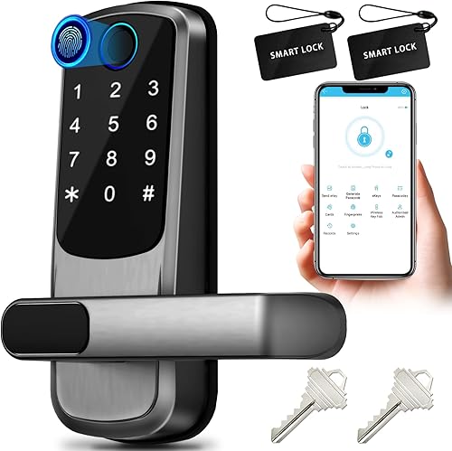 Cerradura de puerta inteligente con asa, cerraduras exteriores de huellas dactilares, control de aplicación inalámbrico, cerradura digital de
