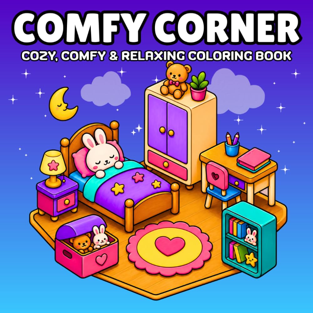Comfy Corner Coloring Book: Cute and Cozy Rooms, Reading Nooks, Bakeries, Kitchens & Relaxing Spaces for Stress Relief and Creative Fun | Cozy Hygge Spaces for Adults and Teens to Relax and Unwind