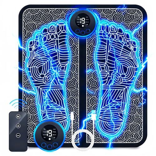 TENS & EMS Foot Massager Pad - Portable Electric Foot & Leg Massager with 8 Modes, 19 Intensity Levels, Remote Control - Deep Muscle Relaxation & Comfort for Tired Feet