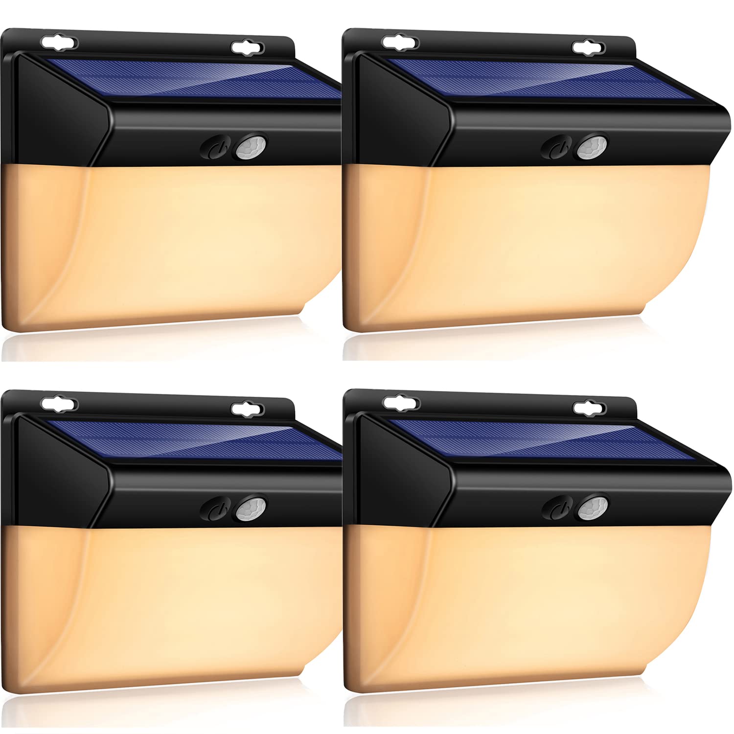 SLGOL Solar Lights Outdoor, 4 Pack 104 LED Solar Motion Sensor Lights Waterproof Solar Flood Lights, 2 Modes White/Warm Light Powered Security Solar Wall Lights for Garden Porch Yard Garage