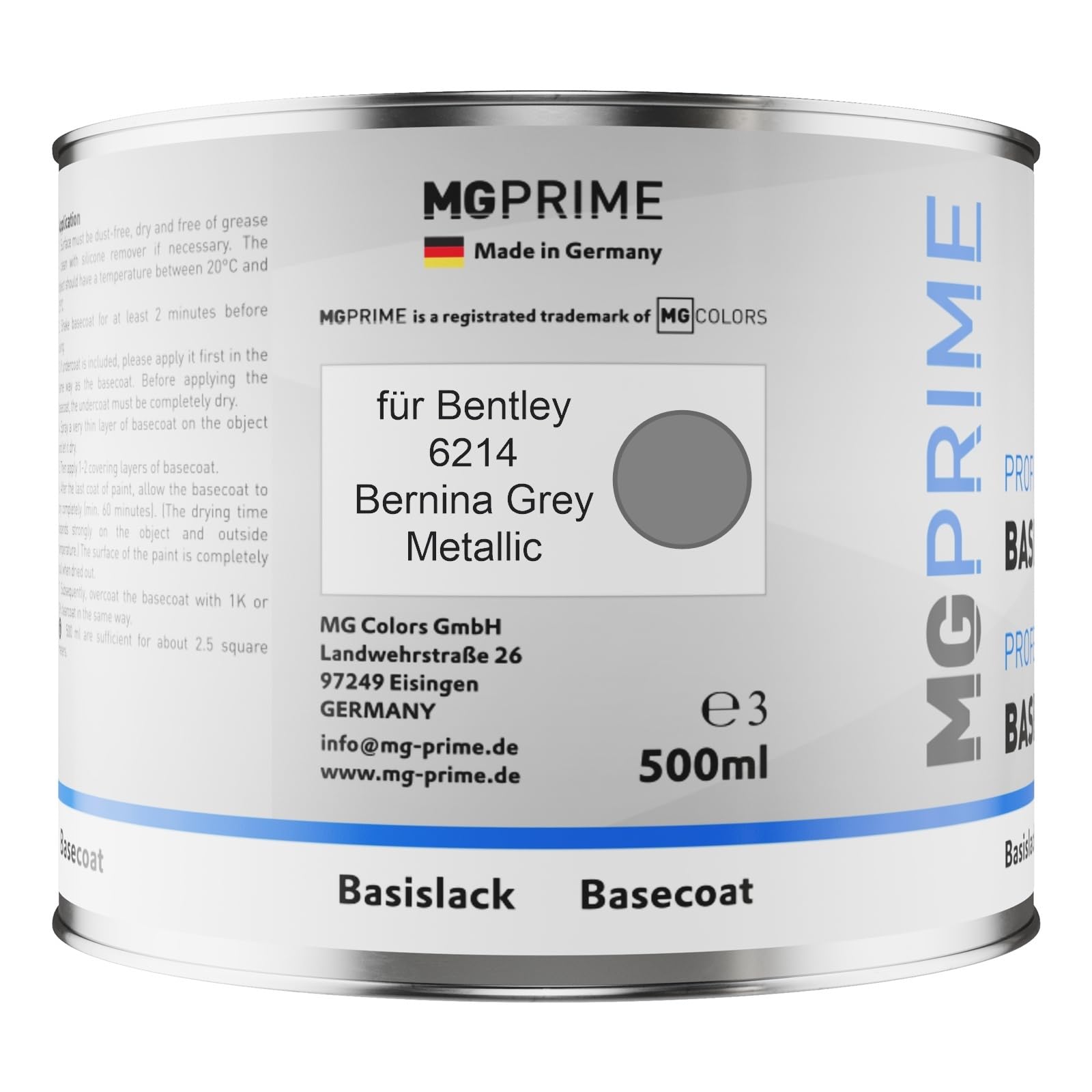 MG PRIME Peinture voiture Pots pour Bentley 6214 Bernina Grey Metall. 1,25L