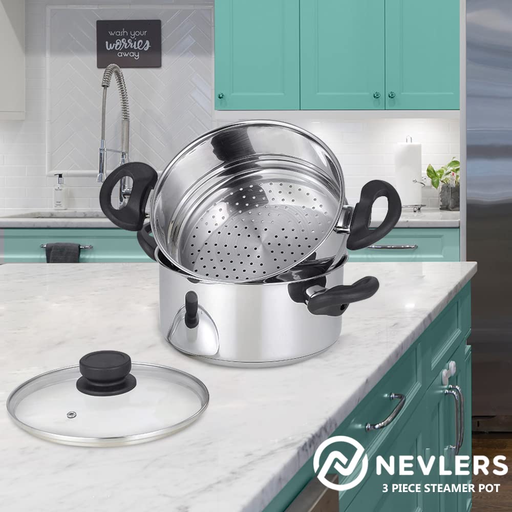Buy Nevlers 3 Piece Premium Heavy Duty Stainless Steel Steamer Pot Set Includes 3 Quart Cooking