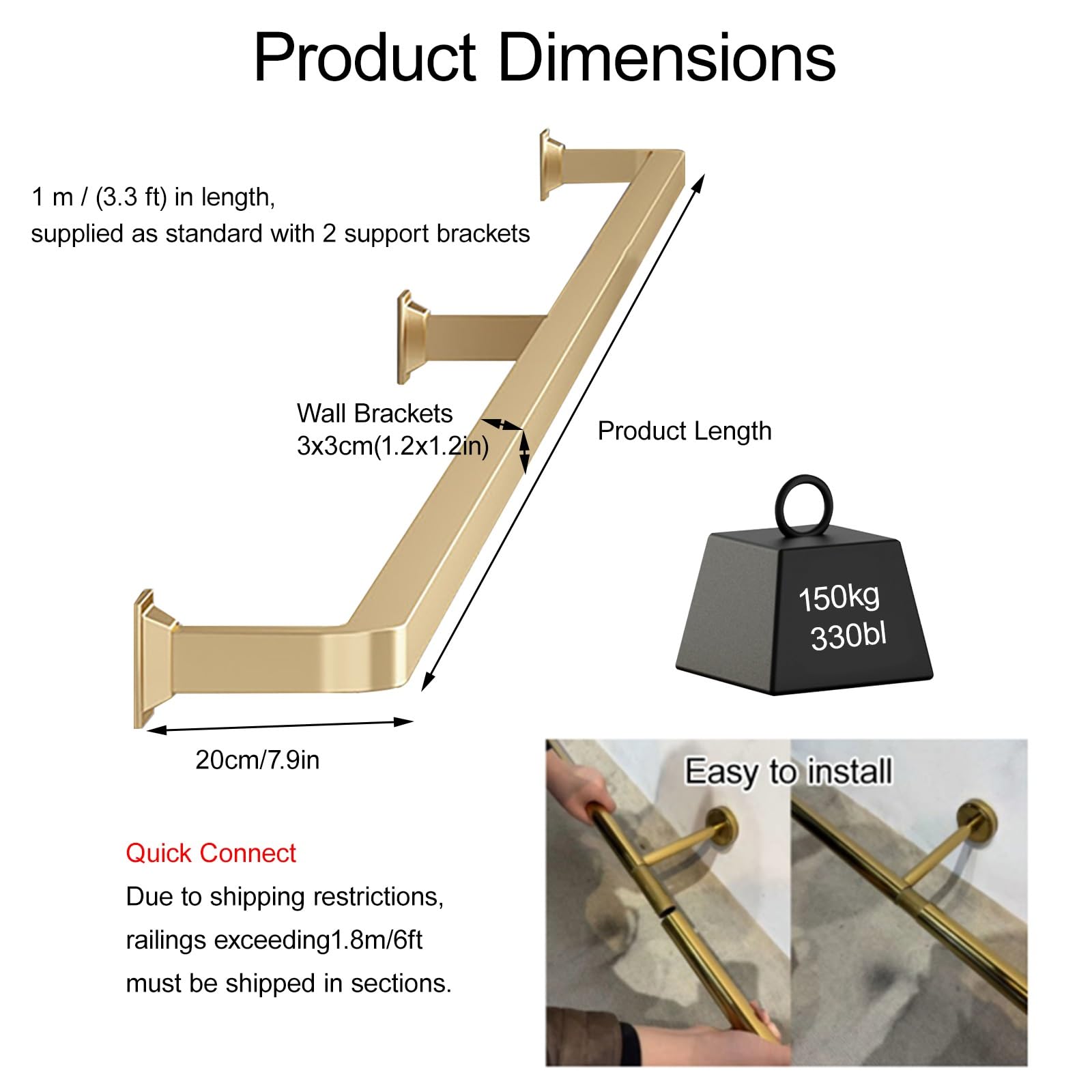 Kit de rail de pied de bar robuste carré en acier inoxydable avec finition satinée avec matériel de support, repose-pied plat sous le comptoir pour la maison, la cuisine, le restaurant, le bar