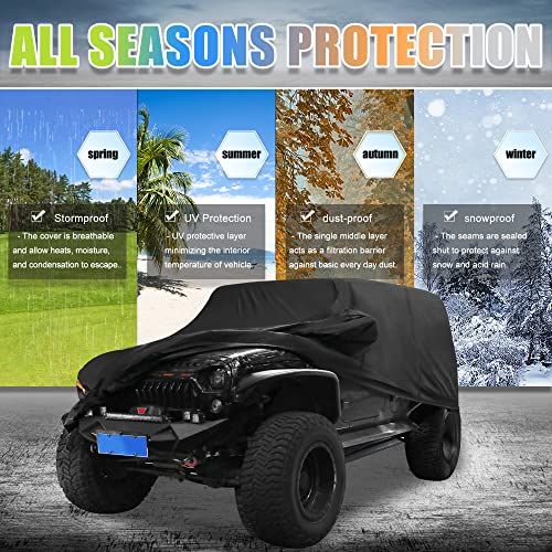 X Autohaux Car Cover For Jeep Wrangler Jk Jl 4 Door 2007-2021 Outdoor Waterproof Sun Rain Dust Wind Snow Protection W/Driver Door Zipper Black #TOP2